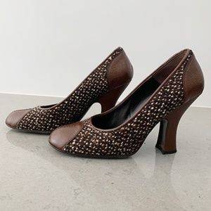 Prada Vintage Tweed Leather Pumps EU 39 Pinup